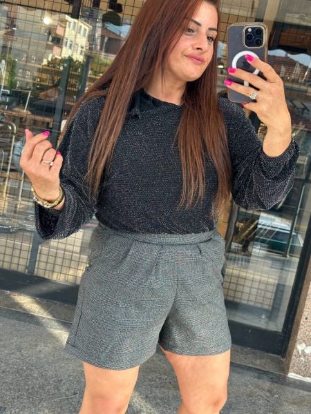 Kapşonlu simli bluz
