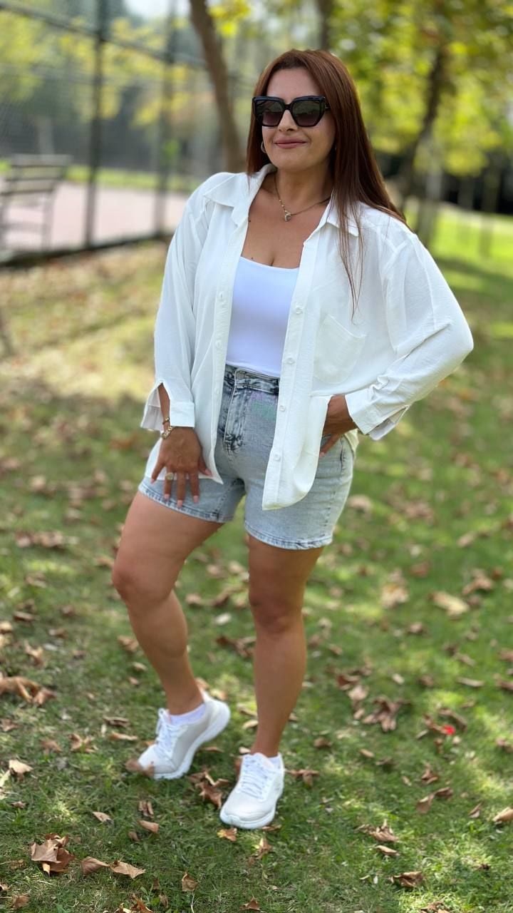 Oversize kalıp keten ayrobin kumaş gömlek