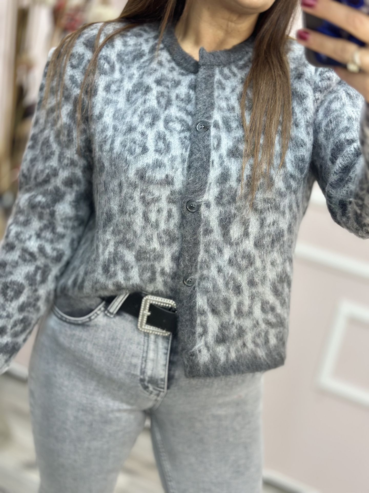 Leopar gri hırka