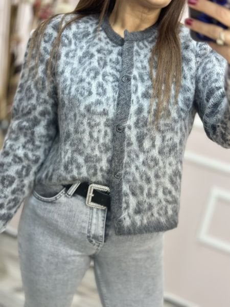 Leopar gri hırka